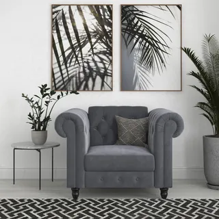 dorel home Chesterfield-Sessel Felix Polyester 111 x 83 x 87 cm Grau mit Relax-Funktion