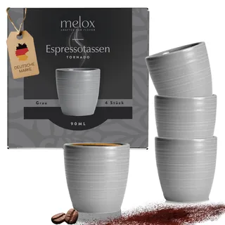 MELOX - 4er Set Espressotassen Tornado-Line Porzellan Grau-Matt - 4 x 90ml für Kaffee, Espresso & Macchiato - Mokka-Tassen dickwandig (ohne Henkel) - Kaffee-Tassen Coffee Cup italienischen Design