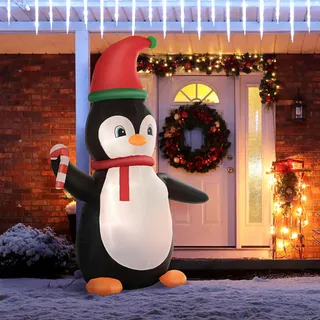 Homcom Aufblasbare Weihnachtsdeko 2,5 m Weihnachtspinguin mit 3 LED-Lichtern Gartendeko , Multicolor , Textil , 100x250x162 cm , Dekoration, Weihnachtsdekoration