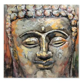 Item Internacional CU-145784 Holzbild Metall 80 x 80 x 7 Buddha handbemalt