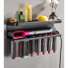 QKTYB Wandhalterung Organizer für Dyson Airwrap, 2 in 1 Aluminiumlegierung Dyson Airwrap Halterung, Lockenwickler Locken Haartrockner Halterung Ständer Fönhalter mit Kleber für Haus Bad Veranstalter