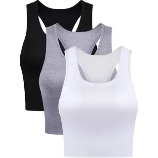 BOAO Damen Tank-Tops, Schwarz, Weiß, Grau, XXL (3er Pack)
