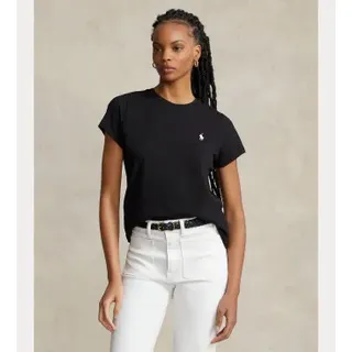 Polo Ralph Lauren für Damen. 211898698007 Schwarzes Baumwoll-T-Shirt aus Strick (XL), Lässig, Baumwolle, Kurzarm