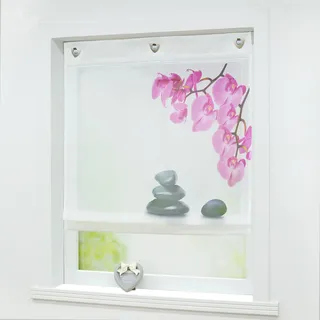 Joyswahl Raffrollo Voile Raffgardinen mit Haken Ösenrollo Zoe 100x140 Rosa | Ohne Bohren, Ösenraffrollo, mit Druck, 1er Pack, Rollo mit Ösen, Fenster Gardine, Hakenaufhängung, 1 Stück, Transparent