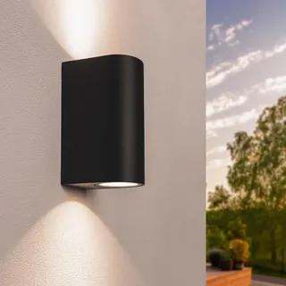 Ledvion Douglas, LED Wandleuchte außen Schwarz Rund, Beidseitig Für Zwei GU10 Fassung Up&Down, Außenwandleuchte, Wandlampe, Außenlampe, IP54