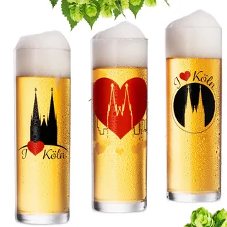 IMPERIAL glass Kölschgläser mit Kölner Dom Motiven 200ml (max 240ml) Set 3-Teilig Kölsch Stangen aus Glas 0,2L Biergläser Köln