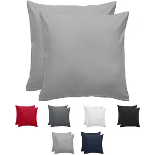 Komfortec Kissenbezug 2er Set - 100% Mikrofaser, Weich & Atmungsaktiv, mit Reißverschluss - Kopfkissenbezug - Waschbar & Pflegeleicht - Grau - 80 x 80 cm