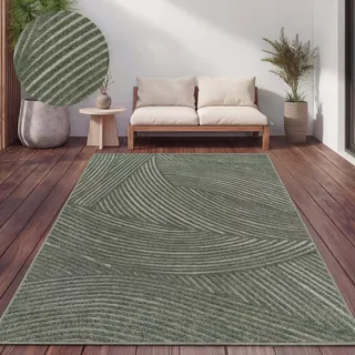 Outdoor Teppich Wetterfest Balkon Wohnzimmer Skandinavisches Boho Einfarbig Grösse 120x160 cm - Grün