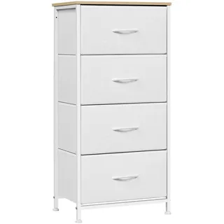 WOLTU Kommode schmal, Kommodenschrank mit 4 Schubladen aus Stoff | Sideboard für Schlafzimmer Wohnzimmer Flur, industrieller Stil, Weiß