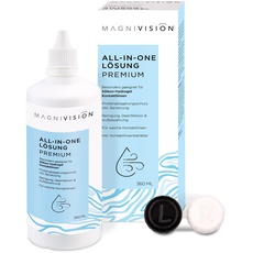 MAGNIVISION All-in-One Lösung Premium, 360ml All-in-One Lösung für weiche Kontaktlinsen, zur Reinigung und Lagerung von weichen Kontaktlinsen, boratfrei, Made in Europe