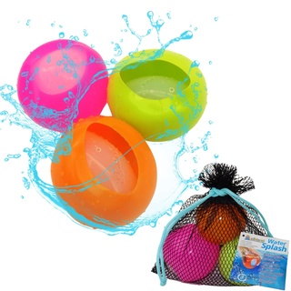 alldoro 63037 - Water Splash 3er Set Wasserbomben Ø 6cm, Wasserballons wiederverwendbar & selbstschließend, Wasser Balloon für Garten & Strand, Kinder ab 3 Jahren & Erwachsene, Orange/Grün/Pink