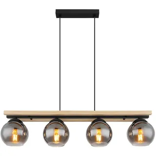 Globo Hängeleuchte , Naturfarben, Schwarz , Holz, Metall, Glas , 15x120x85 cm , beliebig kürzbar , Lampen & Leuchten, Leuchtenserien