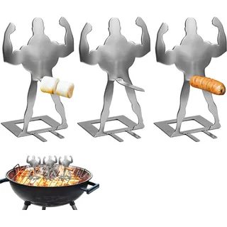 3 Stück Grillwursthalter aus Edelstahl, Kreativer Stehender Mann Wurst Grillständer, Funny BBQ Hot Dog Halter für Gasgrill, Tragbares Grill Zubehör für Camping, Picknick & Outdoor BBQ Geschenk (A)