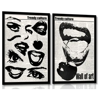 Vintage Funky Leinwand-Kunst, 70er Jahre, witzige Mädchenaugen, Lippen, Raumästhetik, Poster, adrette, schwarz-weiße abstrakte Drucke, trendige Innenstadt-Mädchen-Zimmer-Wanddekoration für Wohnzimmer,