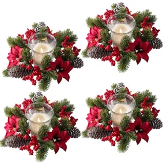 Kerzenring Weihnachten Tischdeko,2er Mini Adventskranz Kerzenkranz Weihnachten Künstliche Weihnachtskranz Kerzenkranz Tannenkranz Weihnachtskerzenringe Kerzenringe für Stabkerzen Weihnachtsdeko (C*4)