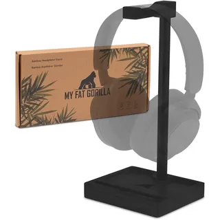 MY FAT GORILLA Kopfhörer Ständer aus Bambus, Kopfhörer Halter mit Smartphone Ständer, Headphone Stand aus Holz, nachhaltiger Kopfhörerständer, Kopfhörerhalter Schwarz