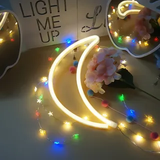 LED Neon Schild Moon Gelb 30x18cm - Mond Wanddeko & Nachtlicht für Wohnzimmer - Warme USB Deko Geschenk - Gelb