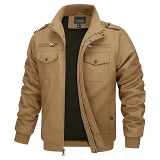 MAGCOMSEN Jacke Herren Übergangsjacke Militär Fliegerjacke Männer Pilotenjacke Outdoor Winterjacke mit Stehkragen, Khaki XXL