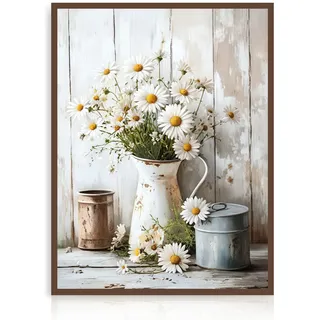 Dazzlewall Gänseblümchen Blüten Wandkunst, Vintage Rustikale Botanische Leinwanddruck für Landhaus Badezimmer Schlafzimmer Wohnzimmer Ohne Rahmen 30x40 cm