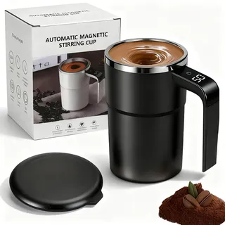 Selbstrührender Tasse, Elektrischer Automatischer Selbstrührung Becher, Intelligente Kaffeetasse Selbst Rührende Kaffeetasse 380ml,Thermobecher mit Temperaturanzeige für Milch Kakao Kaffee Büro Reisen