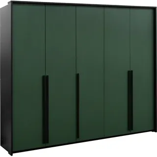 Kleiderschrank Genua 255 Schrank 255X217X65 Cm 5 Türiger Drehtürenschrank Schwarz/Flaschengrün - Grün