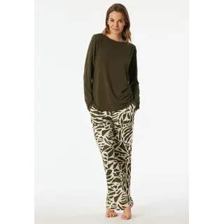 Schlafanzug SCHIESSER "Selected Premium", Damen, Gr. 44, grün (707, grün), Single Jersey, Obermaterial: 95% Modal, 5% Elasthan, bequem lang, U-Boot-Ausschnitt, Homewear-Sets Schlafanzug, mit U-Boot-Ausschnitt, langen Ärmeln