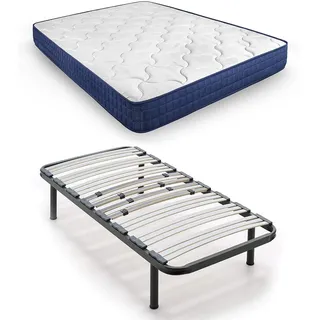 HOGAR24 ES Komplettes Bett, Lattenrost, Relax-Edition, Lendenwirbelregulierung, Stahlrohrgestell, 40 x 30 mm, Bein-Set, Matratze mit Anpassungsfähigkeit und Komfort, 90 x 190 cm