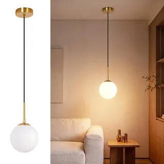 ZMH Pendelleuchte G9 Schlafzimmer 1 Flammig Glas Esstisch Modern Hängelampe Hängeleuchte für Esszimmer Wohnzimmer Küche Opal Gold Kugel Küchenlampe - Gold