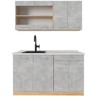 Vicco Küchenzeile 140 cm Beton/Goldkraft Eiche