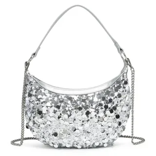Schultertasche für Damen, Marke Vermilia, schwarz, mit Pailletten, aus Polyester, glamourös