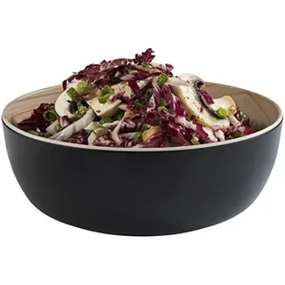 APS „Frida“, nahezu unzerbrechliche, runde Melamin Schüssel, stabile Kunststoff Schale, Ø 21,5 cm H: 7,5 cm, Salatschüssel, Müslischale, innen Holzoptik, außen schwarz, spülmaschinengeeignet