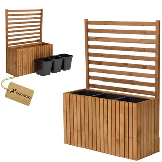 Pflanzkübel mit Rankgitter Spalier mit Pflanzkasten Blumenkasten aus Holz für Garten Balkon Terrasse Hochbeet mit 18L Kunststoff-Pflanzeneinsatz (vertikal-braun, 98x36x55 H130)