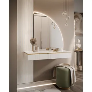 AURORA-Q hängender Schminktisch mit Spiegel, weiß glänzend version Rechte - Weiß, Gold