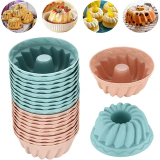 SZSIQI 20 Stk Mini Gugelhupfform Silikon, Gugelhupf Backformen, Klein Backform Gugelhupf Form, runde Kuchenform, Muffinförmchen, Guglhupfformen Wiederverwendbare, Ø 6,5cm, Höhe 2,8 cm, 4 Farben