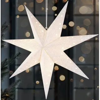 Brubaker LED Weihnachtsstern zum Aufhängen - 60 cm Papierstern - 3D Adventsstern - Batteriebetrieben, Weiß - Weiß