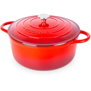 Gusseisen Dutch Oven mit Deckel – Emaille-Topf mit Antihaft, Ofenfest bis 260°C – Rot, 6.9 Liter, 30 cm – von Nuovva