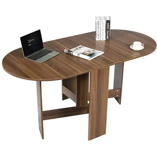 Costway Esstisch klappbar, Küchentisch aus Holz, Esszimmertisch für 4-7 Personen, bis 60 kg belastbar, Klapptisch für kleine Räume, 163x80x75cm - Braun
