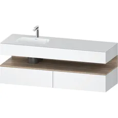 Duravit Qatego Einbauwaschtisch mit Konsolenwaschtischunterbau, 1600x550x600mm, Nische Eiche Mamoriert, Becken links, QA4795055, Farbe: Weiß Matt