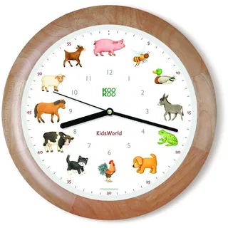 KOOKOO KidsWorld Holz, Bauernhofuhr mit 12 echten Tierstimmen vom Land