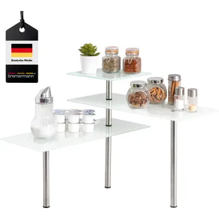 bremermann Glas-Eckregal, Küchenregal, aus Glas und rostfreiem Edelstahl - Weiß