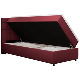panda möbel Boxspringbett 90x200 mit Bettkasten, Rot, Matratze und Topper, Einzelbett, REVE, Panda Möbel - Rot