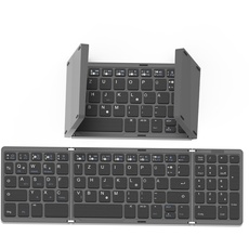 MOSHOU Faltbare Bluetooth Tastatur mit Zifferntastatur - ÄÖÜ Deutsches-Layout Tragbare Tastatur - Kompatibel mit iPhone iPad Android Windows PC - wiederaufladbare Bluetooth QWERTZ-Layout Tastatur