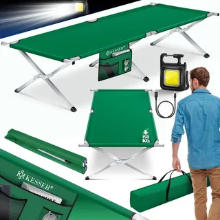 KESSER® Campingbett Klappbett Inkl.Tragetasche und Seitentasche Stabiles Feldbett 150 kg Belastbar Metallrohr 600D Oxfordgewebe Tragbar Liege Reise Bequem - Grün
