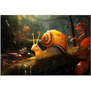 Wallario Outdoor-Poster für Garten oder Balkon, Motiv Schnecke auf Ast, in ca. 61 x 91,50 cm - Orange
