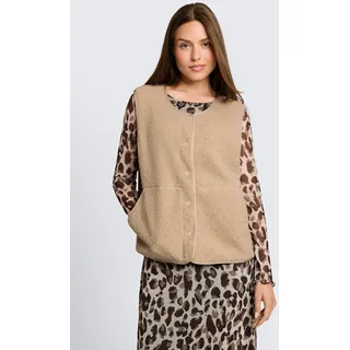 Fleeceweste TOM TAILOR "Boxy", Damen, Gr. 3XL, beige (gravel beige), Fleece, Obermaterial: 100% Polyester, unifarben, loose fit hüftbedeckend, Rundhals, Westen Fleeceweste, mit Reißverschluss