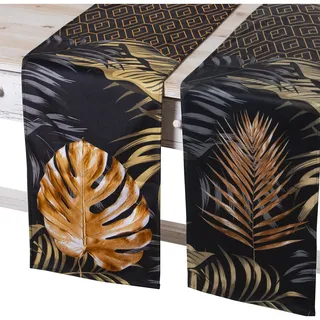 DRW Tischläufer aus Samt, Polyester, mit Blättern, 180 x 30 cm, Mehrfarbig, estandar