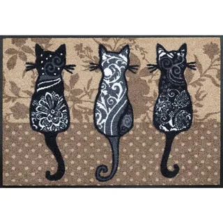 wash+dry FUßMATTE , Braun , Textil , Katze , rechteckig , 50x75 cm , Textiles Vertrauen - Oeko-Tex®, Made in EU, Oeko-Tex® Standard 100 , rutschfest, für Fußbodenheizung geeignet , Teppiche und Böden, Schmutzfangmatten, Fußmatten