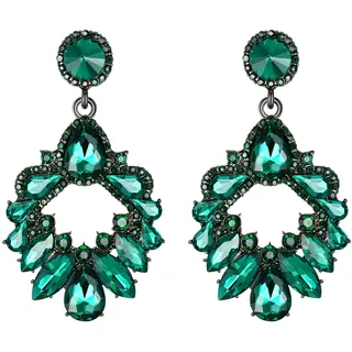 Clearine Tropfen Marquise Party Hochzeit Braut Teardrop Cluster Kristall geometrische baumeln Ohrringe für Damen Smaragd Grün Schwarz Ton