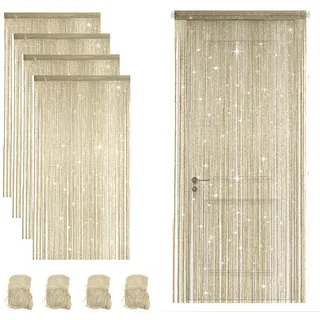 4 Stück Fadenvorhang Türvorhang 100x200cm, Glitzer Fransenvorhang als Raumteiler und Fensterdekoration, Perlenvorhang Türdekoration für Hochzeit Party Zuhause Café und Restaurant (Champagner)