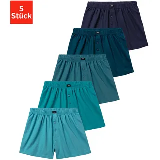 Weiter Boxer H.I.S "Herren Boxer", Herren, Gr. 9 (XXXL), 5 Stk., bunt (hellblau, hellpetrol, petrol, dunkelpetrol, navy), Jersey, Obermaterial: 95% Baumwolle, 5% Elasthan, unifarben, bequem, Unterhosen Weiter Boxer, weite Passform, Komfortbund, aus Baumwoll-Stretch, Topseller